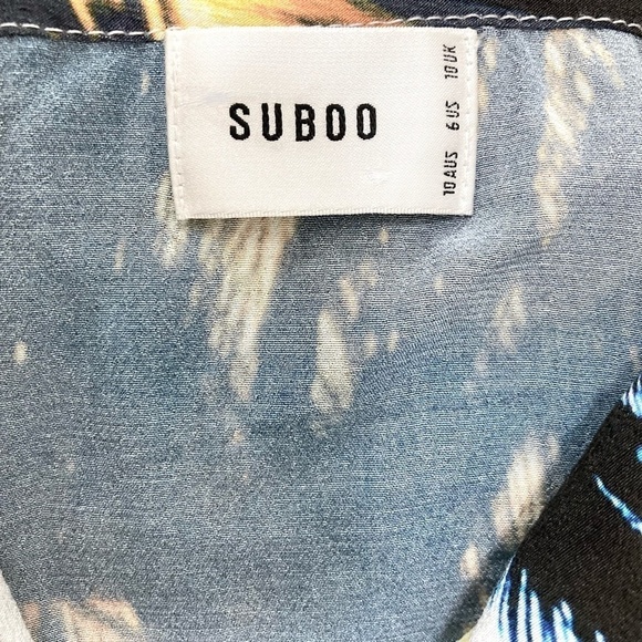 SUBOO Palm Print Open Back V-Neck Tropical Boho Playsuit Romper - Picture 3 of 13